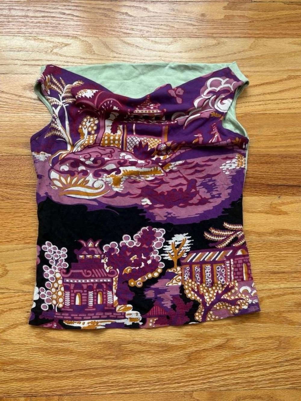 Custo Barcelona off shoulder top Japanese floral Y2K